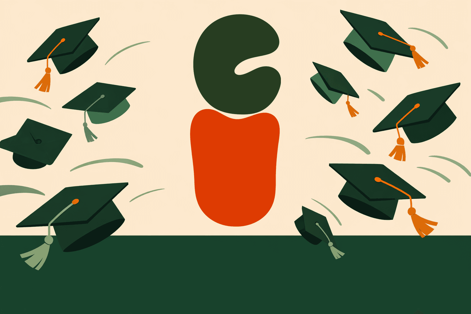 CaJu-U logo surrounded by graduation caps