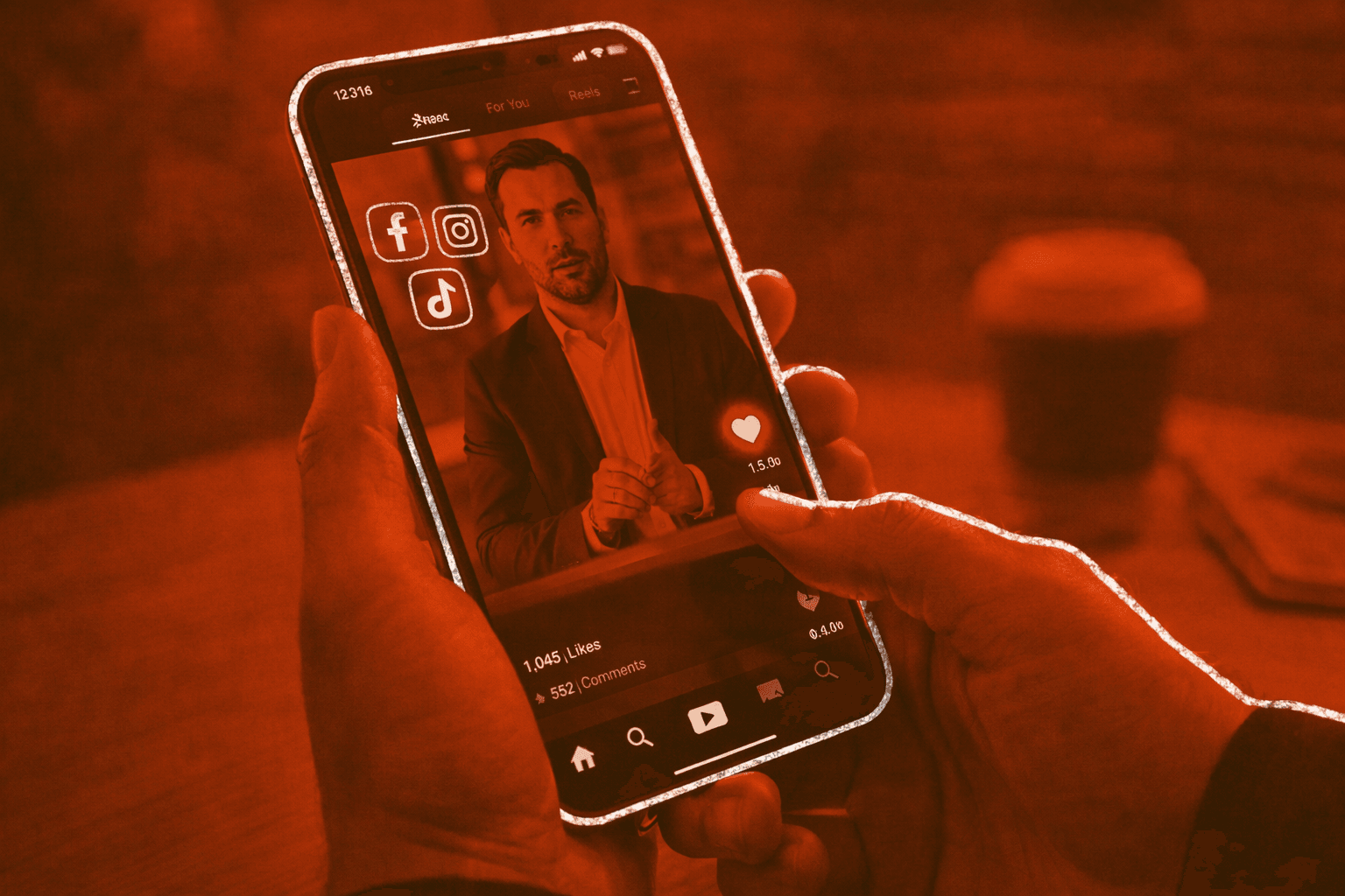 Illustrated social media production visual with creators filming branded food content